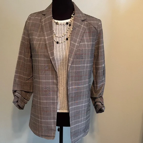 Philosophy Anthropology Gray tan classic Plaid Blazer xs nwt - Picture 2 of 10